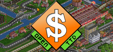 ภาพเกม OpenTTD แสดงระบบขนส่งและเมือง